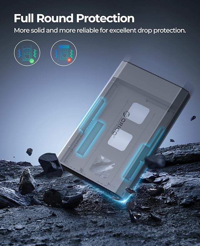 ORICO Aluminum 3.5 Hard Drive Enclosure with USB 3.2 Gen 2 6Gbps Transfer Speed, Fit for 3.5/2.5 Inch SATA HDD SSD Up to 20TB, USB C to USB C/A 2 in 1 Cable Compatible with MacBook Windows(DD35-C3)