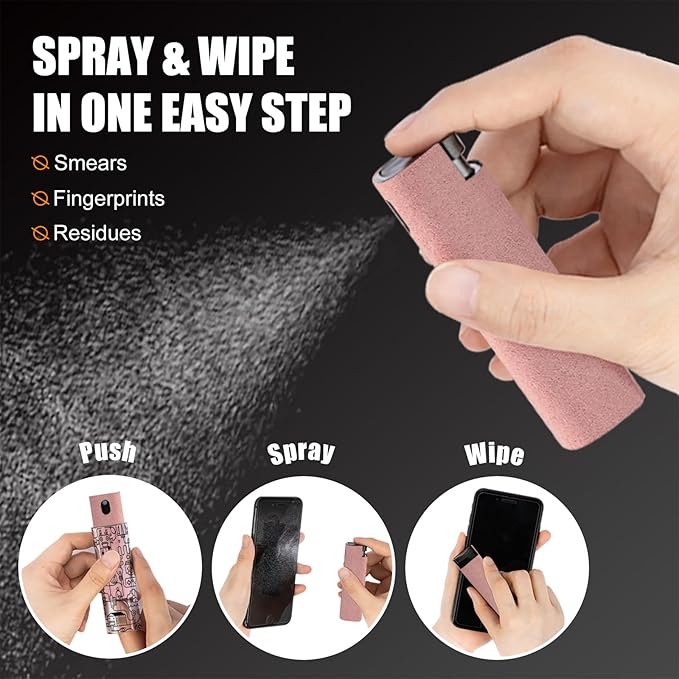 walrfid 2pcs Car Screen Cleaner, Computer Screen Cleaner Spray and Wipe, Laptop Cleaning Mist Kit for Electronic iPad, iPhone, Phone, MacBook, TV, Monitor, Tablet Display, with Graffiti Case, Pink