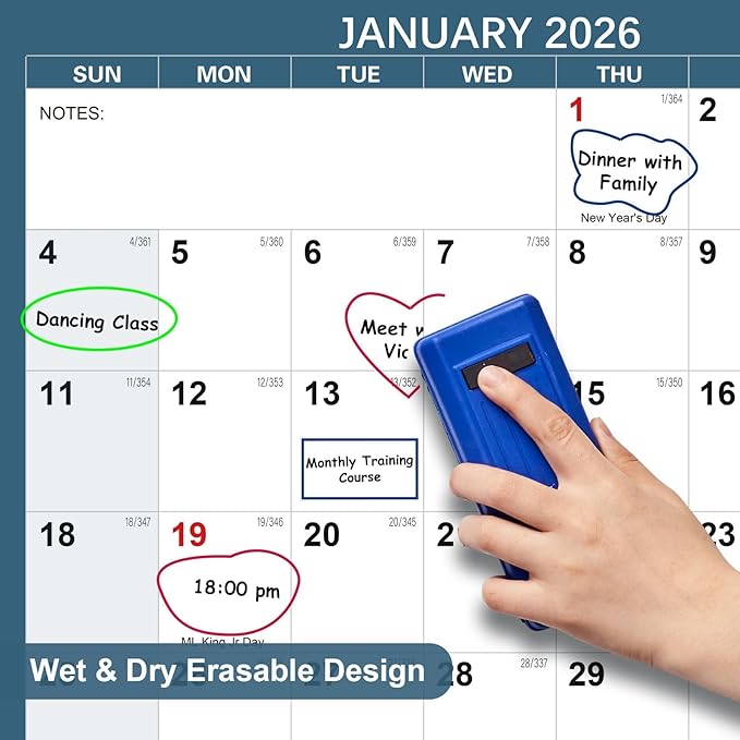 32" x 48" 2026 Wall Calendar, Large Rolled Wet & Dry Erase Wall Calendar 12 Month, Yearly Laminated Wall Calendars, Reversible Annual Planner, Horizontal/Vertical, with Julian Dates