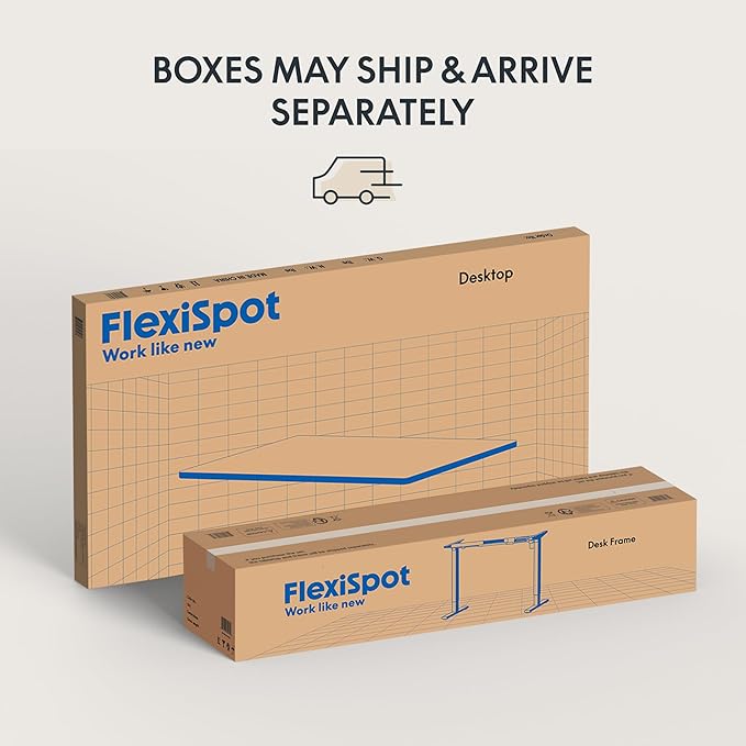 FLEXISPOT EN2 Whole-Piece Standing Desk with Clamp Power Strip, 60 x 24 Electric Stand Up Height Adjustable Desk with Cable Management (White Frame + 60" Gray Wood Grain Desktop, 2 Packages)
