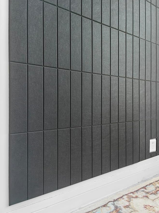 Large Cork Board Alternative - 24-Pack Felt Wall Tiles with Safe Removable Adhesive Tabs, Cork Wall Tiles Bulletin Board Home Office Essentials - Black