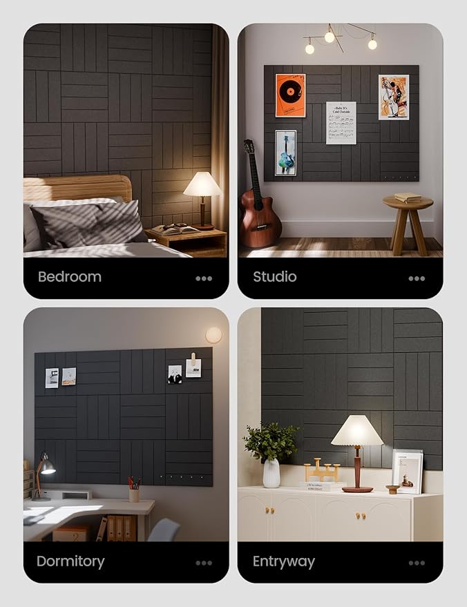 Felt Bulletin Board Tiles Large 48"x36"Cork Board Alternative-12 Pack with 70 Adhesive Tabs, Thick Slat Wall Panels for Office Decor, Push Pin Board Wall Organizer Alternative-Charcoal Gray