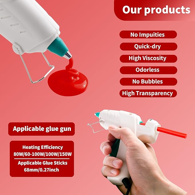 MATUFF Red Hot Glue Sticks Mini 0.27" x 5.9 inches, Colored Hot Melt Mini Glue Sticks for All Temperature Mini Glue Guns, for DIY Craft Arts and Wedding Cards, Stamp Sealing, Bulk Red hot Glue 60 Pack