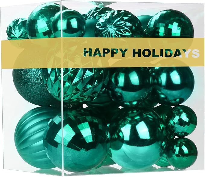 Teal Christmas Ornaments - Christmas Tree Decorations Shatterproof Hanging Balls for Birthday Wedding Holiday Decor Set of 36pcs, Multi-Sizes(1.6",2.5",3.2")