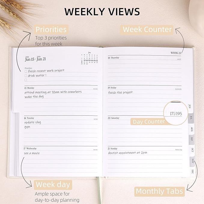 2026 Planner - Weekly and Monthly Planner, January 2026 - December 2026, Linen Hardcover, 2026 Calendar Planner Book with Tabs, Aesthetic, Perfect for Office Home School Supplies (Beige, A5)
