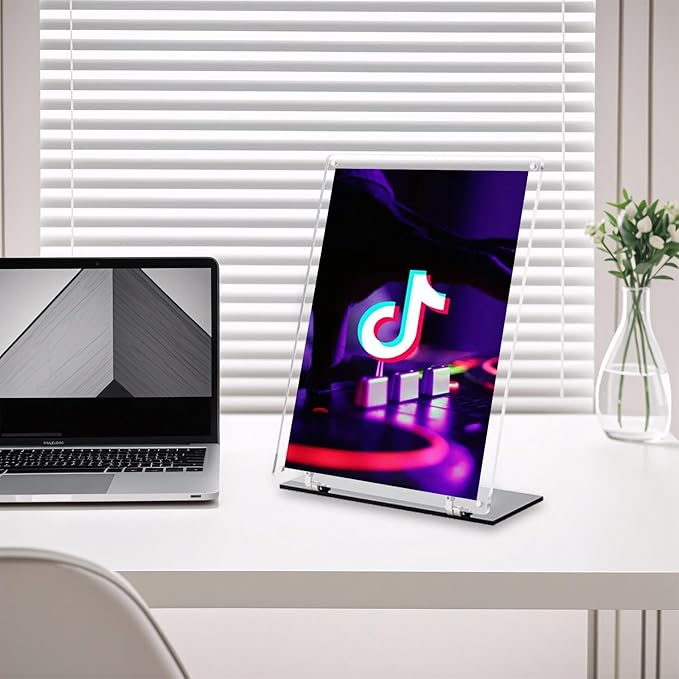 8.5"x11" Acrylic Sign Holder, 180° Adjustable Magnetic Code Sign Menu Stand, Double-Sided Clear Table Paper Display Holder For Office, Store, Restaurant