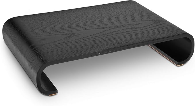 Navaris Wood Monitor Stand Riser - Computer Desk Organizer Desktop Dock Wooden Mount Display for PC TV Screen Notebook Laptop - Oak with Black Stain