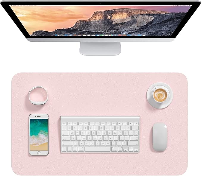 Hsurbtra Desk Pad, 23.6" x 13.8" PU Leather Desk Mat, M Extended Mouse Pad, Waterproof Desktop Blotter Protector, Non-Slip Ultra Thin Small Laptop Keyboard Writing Mat for Office Home, Pink