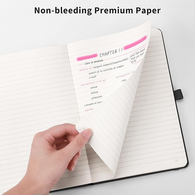 RETTACY Lined Journal Notebook, 192 Numbered Pages, A5 Medium Size (5.7'' x 8.3''), for Men & Women, Journaling, Writing, Work & Office, Leather Hardcover, 100 GSM Thick Paper (Gray)