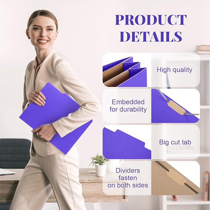 Skyygemm 12 Pcs Classification Folders Letter Size, 2 Pocket Dividers Pressboard File Folder with Fasteners, Expanding File Organizer Bulk for Teachers, Clergy, Office, Church, Christmas (Purple)