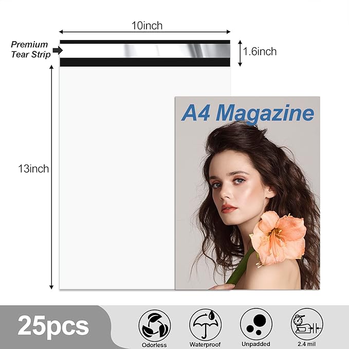 JinRuiKJ Thank You Poly Mailer 10x13 Inch 25 PCS, Shipping Bags for Clothing, Packaging Bags for Small Business, Strong Adhensive, Waterproof and Tear-Resistant Mailing Envelopes, White