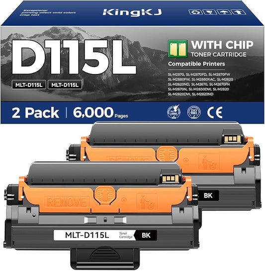 MLT-D115L 115L Toner Cartridge Black 2-Pack High-Yield Replacement for Samsung MLT-D115L D115L 115L Compatible with Samsung Xpress SL-M2870 SL-M2880FW SL-M2670FN SL-M2830DW SL-M2820 SL-M2820ND Printer