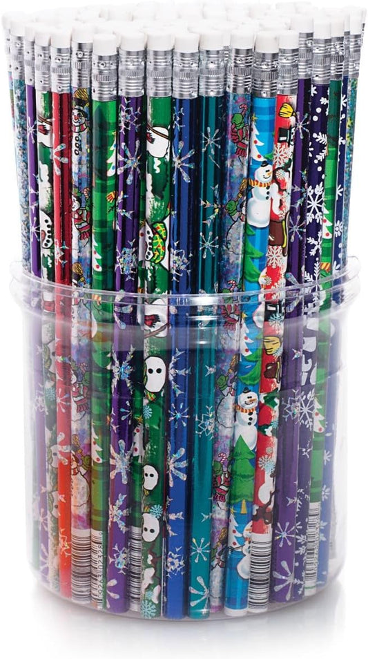 Anderson's Winter Fun Pencil Tub, Fun & Colorful Pencils, Perfect for School Supplies, Classroom Rewards, Creative Writing, Party Favors, and Motivational Gift