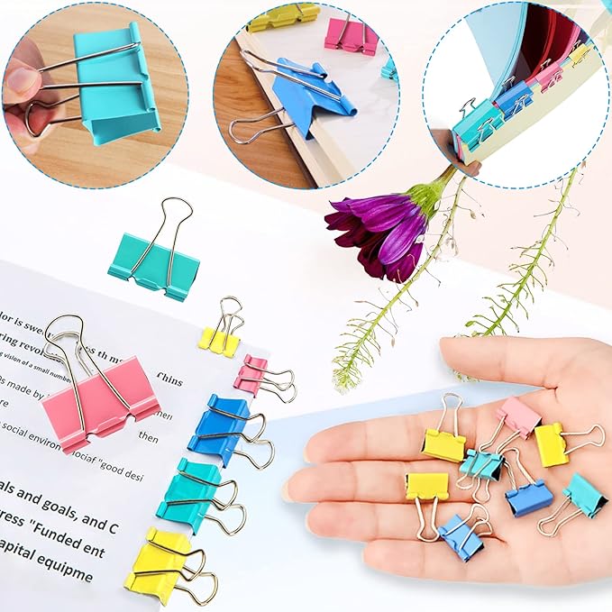 Binder Clips, 100PCS Large Binder Clip Assorted Sizes, Medium Small Binder Clips for Paperwork, Bulldog, Office Clips, Paper Clamps, Colorful Binder Clip Set for Office and School Supplies