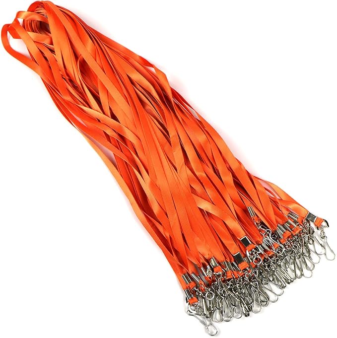 Beebel Orange Lanyards 100 Pcs Lanyard for Id Badges Flat Lanyard with Badge Clip with J-Hook (Orange)