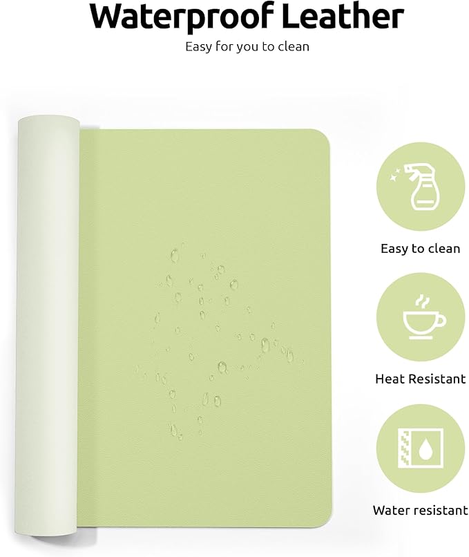 YSAGi Leather Desk Pad Protector, Office Desk Mat, Large Mouse Pad, Non-Slip PU Leather Desk Blotter, Laptop Desk Pad, Waterproof Desk Writing Pad for Office and Home (Peak Green, 23.6" x 13.8")