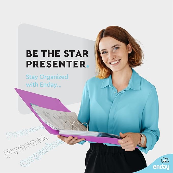 3 Slant D-Ring Binder 2 Inch Binder Purple, 2 in Clear View Cover w/ 2 Inside Pockets, Heavy Duty Colored School Supplies Binders Also Available in Blue, Pink, Red, Green, Grey (12 PC)–by Enday