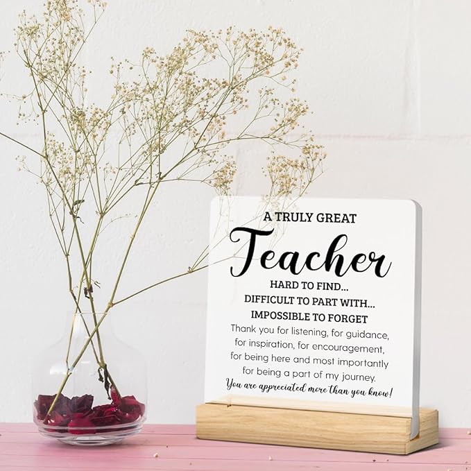 Teacher Appreciation Gifts for Women Teacher Men Birthday Thank You Gifts Ideas for Teachers Office Desk Decor for Home Acrylic Sign Christmas Gift