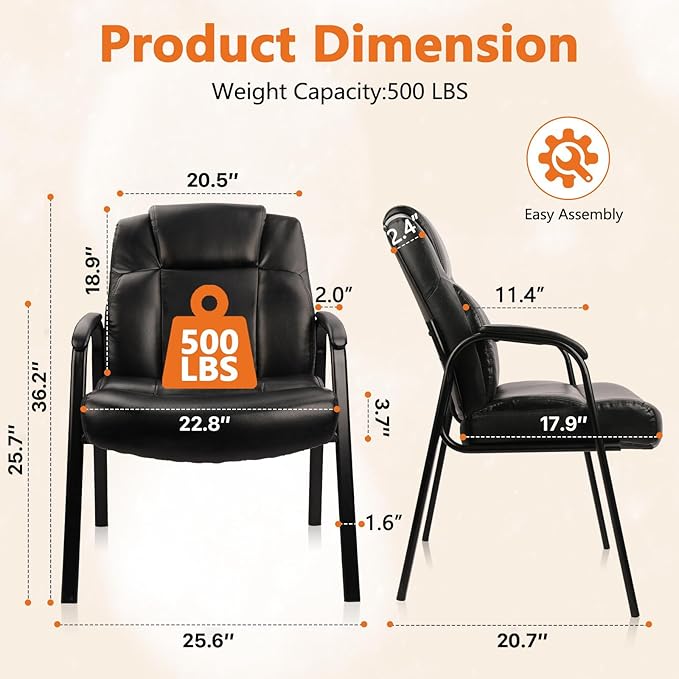 CLATINA Big & Tall 500 lb. Guest Chair, Leather Reception Chairs with Padded Arm Rest for Waiting Room Office Home and Meeting Conference-Black, 4 Pack