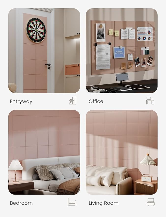 Bumusty Large Cork Board 36"x24" Alternative - 6 Pack Felt Wall Tiles with 40 Safe Removable Adhesive Tabs, 30 Pushpins, Cork Boards for Walls Pin Board Bulletin Board Office Decor (Pink)