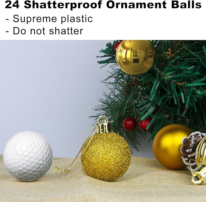 Gold 1.6" Small Christmas Balls Christmas Tree Decoration Ornaments Shatterproof Hanging Balls for Birthday Halloween Holiday Wedding Decorations Set of 24pcs