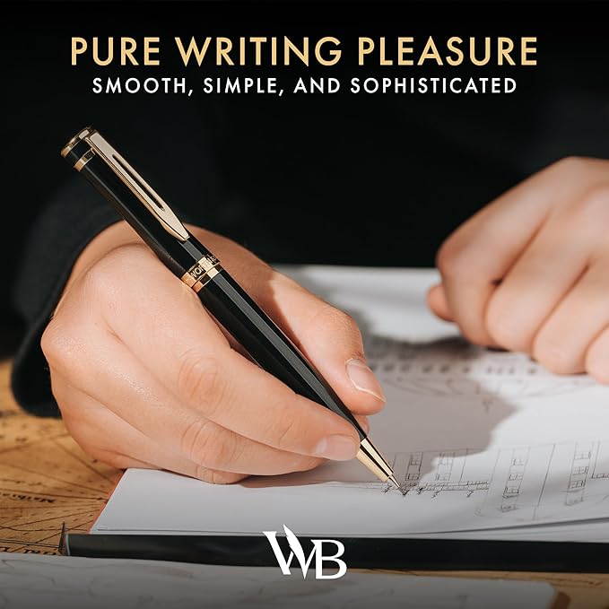 Wordsworth and Black Mechanical Pencil Graphite Lead- Stunning Luxury Metal Pencil, Black Lacquer 24K Gold Finish, 0.7mm Led, Best Gift Set for Men & Women, Professional Executive Office Pencils