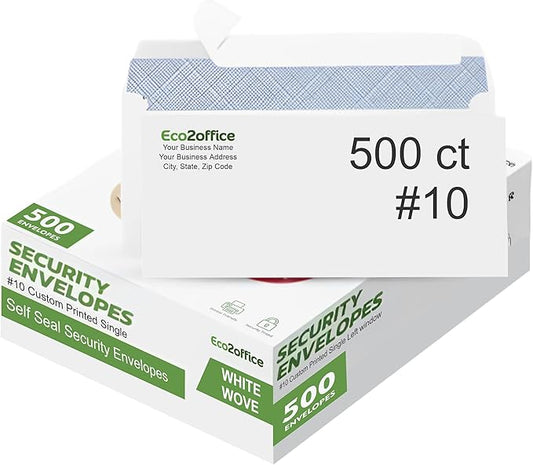 500 Custom #10 Envelopes with Logo - Personalized #10 Self-Seal - Printed Envelopes with Return Address - Custom Printed Security Envelope - Ideal for Business Mailings - White, 500 Count