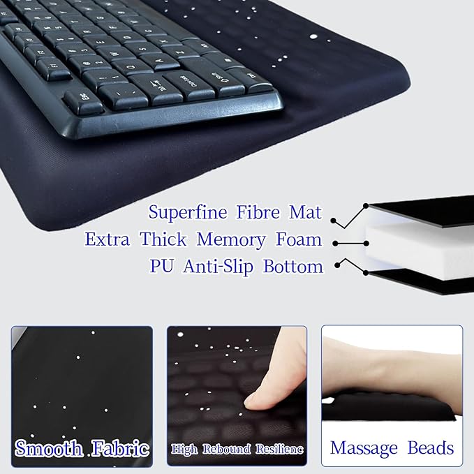 Ergonomic one-Piece Computer Keyboard Stand with Wrist Rest for Desktop Offers Two Support Angles. Silky Lycra Surface and Memory Foam Comfortable Hand Support (Black Star)