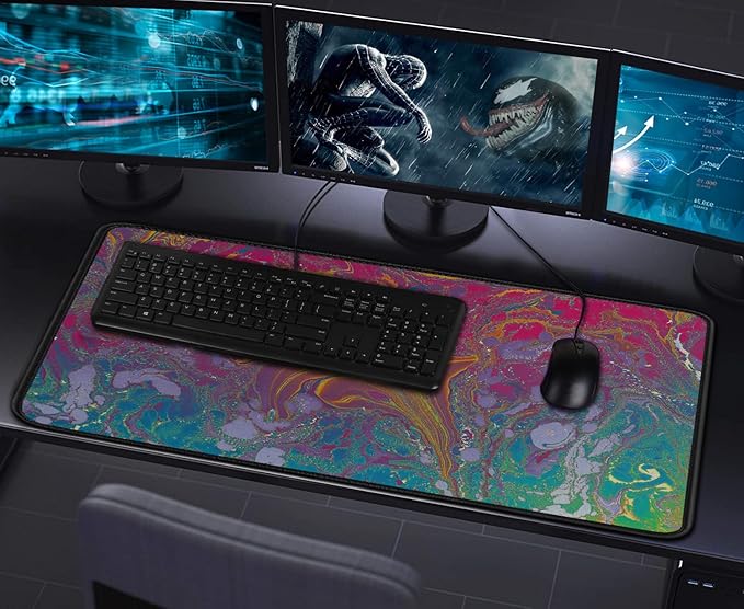 Large Extended Gaming Mouse Pad with Stitched Edges, Durable Non-Slip Natural Rubber Base, Waterproof Computer Keyboard Pad Mat for Esports Pros/Gamer/Desktop/Office/Home - Red Green