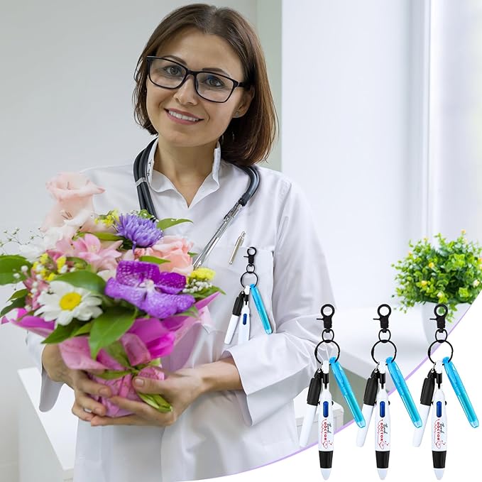 Sherr 25 Sets Retractable Nurse Pens with Mini Highlighter Permanent Marker Keychain Clip Badge Reel Pen Accessories for Nursing Students Medical Staff Office Stocking Stuffer Gift(Black Blue)