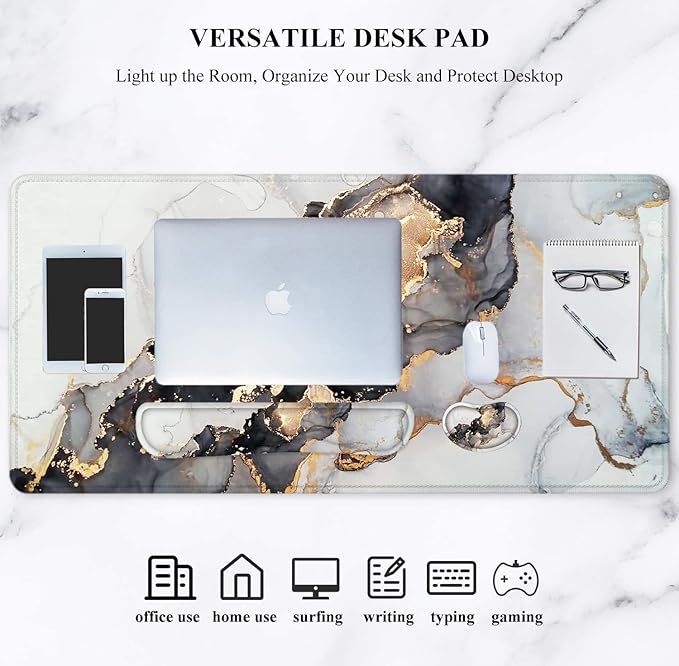 LATEEFAH Large Mouse Pad and Keyboard Wrist Rest, Desk Pad for Keyboard and Mouse, Extended Gaming Mouse Pad with Wrist Support, Waterproof Non-Slip Desk Mouse Mat for Office, Home