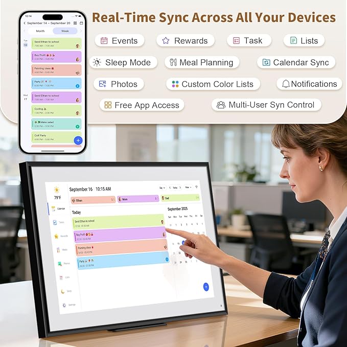 Canupdog 21.5 Inch Digital Calendar, Electronic Planner & Chore Chart, Task Rewards System, Family Photo Display, Syncs with Online Calendars, Interactive Display for Family Schedules, Christmas Gifts for Women Mom