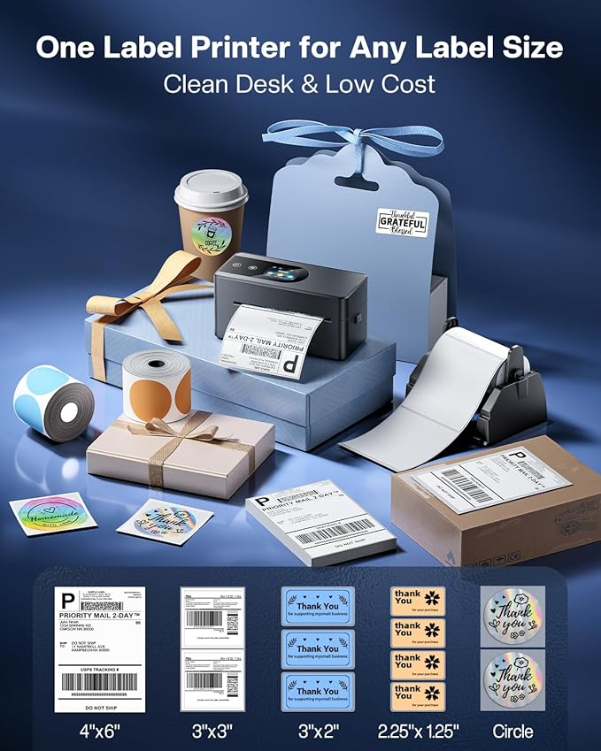 Phomemo Thermal Label Printer Upgraded with Touchable Screen, Shipping Label Printer for Small Business, 4x6 Wireless Thermal Label Printers for Shipping Package, Compatible with Amazon, Shopify, USPS