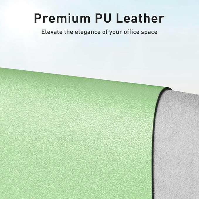 Aothia Faux Leather Desk Mat – Large Mouse Pad, Non-Slip PU Leather Blotter, Waterproof Writing Surface for Office and Home (Foam Green, 47.2" x 23.6")