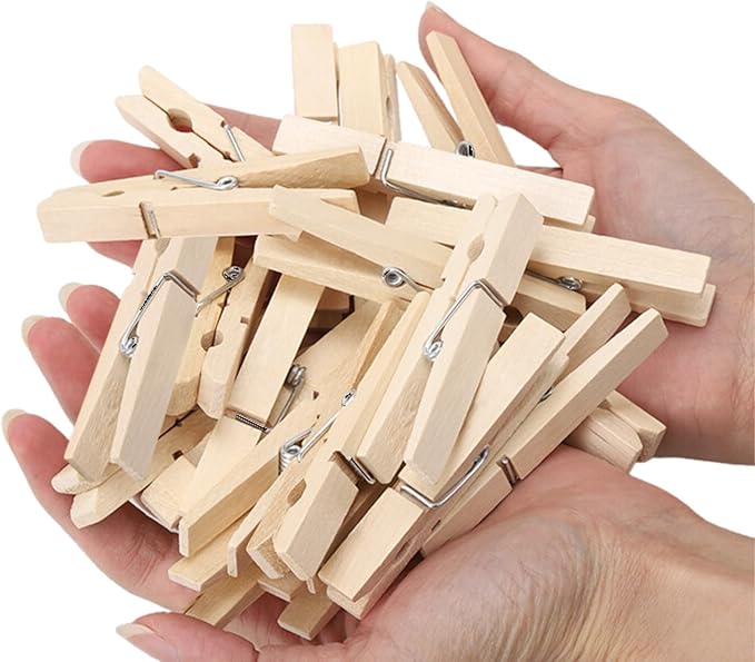 Clothes Pins,50 Pack,2.9 in,Natural Birchwood,Rust and Moisture Resistant Clothespins,Durable Clothes Pins Wooden with Storage Bag,Strong Grip,Clothespins for Hanging Clothes,Bag Clips,Crafts,Photos