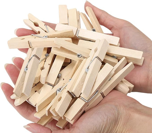 Clothes Pins,50 Pack,2.9 in,Natural Birchwood,Rust and Moisture Resistant Clothespins,Durable Clothes Pins Wooden with Storage Bag,Strong Grip,Clothespins for Hanging Clothes,Bag Clips,Crafts,Photos