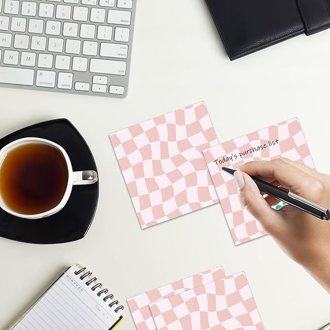 Sticky Notes 3x3 Inches, 2 Pads Cute Colorful Self-Stick Note Pads, Easy to Post for Home, Office and Daily Life Organization Distort Red Checkerboard