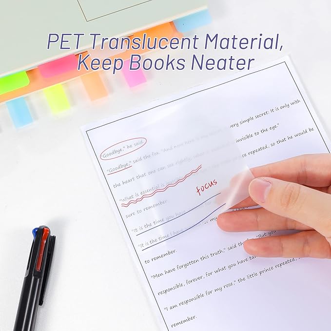 Hommie Updated Transparent Sticky Note Pads with Color Ballpoint Pen, Clear Sticky Tabs Translucent Page Flags Book Markers Stickers, Waterproof Self-Adhesive Pad, Bible Study Office School Supplies