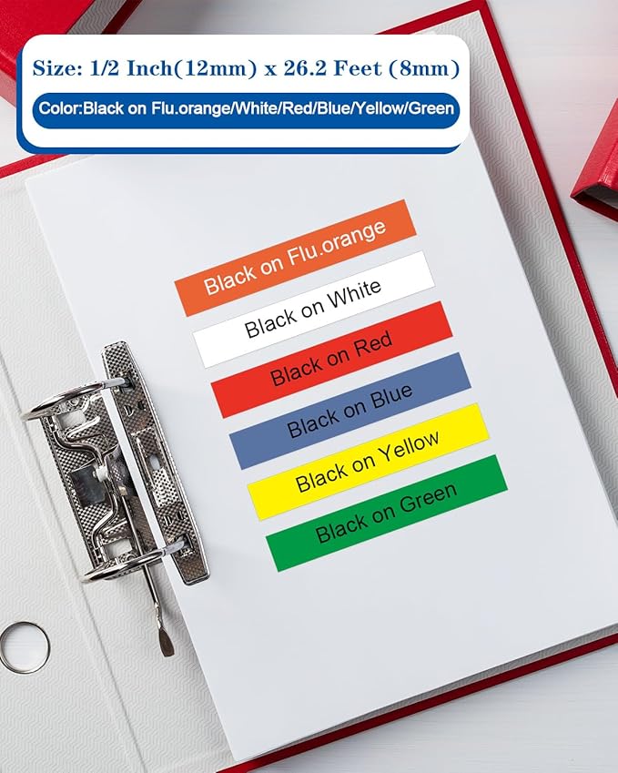 Unismar 6-Pack Compatible for Brother P Touch TZe-231 131 431 531 631 731 TZe TZ Tape 12mm 0.47 Laminated Clear/White/Red/Blue/Yellow/Green for Ptouch PT-D210 D220 H110 D400 D410 Label Maker