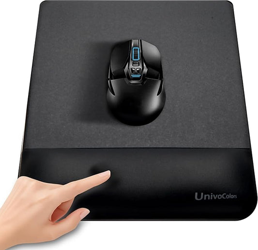 UnivoColors Design-Wave Wrist Rest Mouce Pad,PE Mouse Sliding Panel+Artificial Sheepskin+Memory Foam+Ergonomic+Anti-Slip Gel,Resilience Support During Work and Gaming,Mouce Accessory,Black