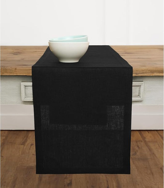 Solino Home Linen Black Table Runner 156 Inches Long - 100% Pure Linen Extra Long Table Runner 14 x 156 Inch for Fall, Autumn - Fete