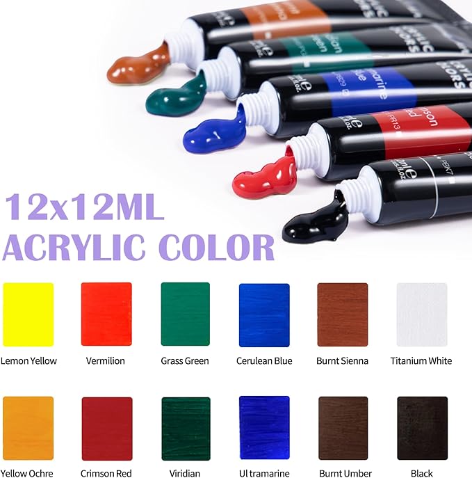 Falling in Art 46 Pcs Acrylic Paint Set with Table Easel, Art Painting Kit with Acrylic Paints, Canvas Panels, Paintbrushes, Canvas Supplies Kit for Kids, Adults, Beginners, and Artists, Purple