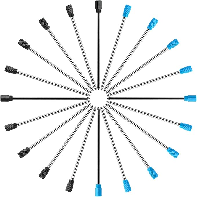 TecUnite 20 Pieces 2.75 Inch Ballpoint Pen Refills for Diamond Crystal Stylus Pens with Black Velvet Bag Supplies(Black and Blue Refill)