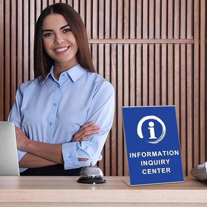 8 Pack Acrylic Sign Holder 8.5x11 inches, Plastic Clear Sign Holder with Vertical Slanted Back, Picture Photo Flyer Document Paper Frames Display Stand