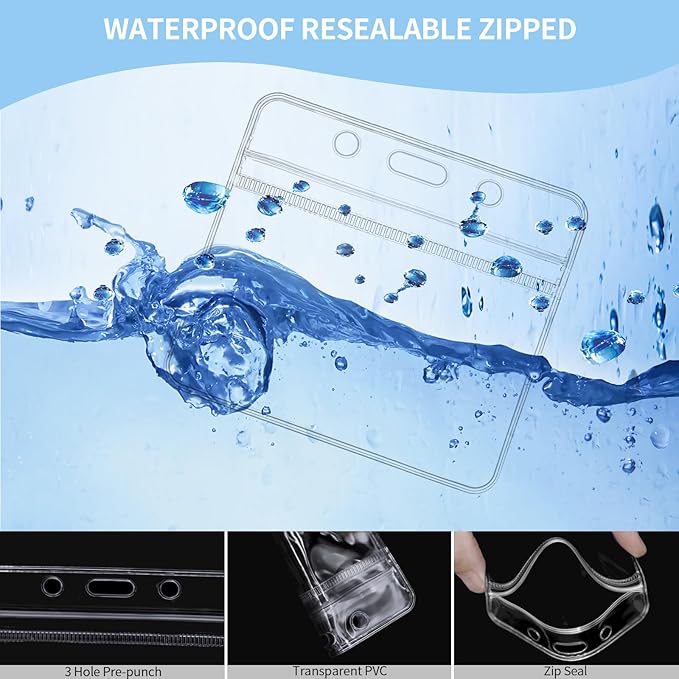 RexID 50 Pcs Horizontal ID Holder Badges Name Tags,Waterproof Clear Plastic ID Card Holders with Black Lanyard (50 Pcs (Horizontal), Black)