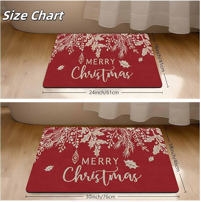 Merry Christmas Mistletoe and Holly Door Mat Front Porch Rugs Doormats Welcome Floor Mats Welcome Rug Outdoor Entry Rug for Home Farmhouse Party Decor, 18" x 30"Inch