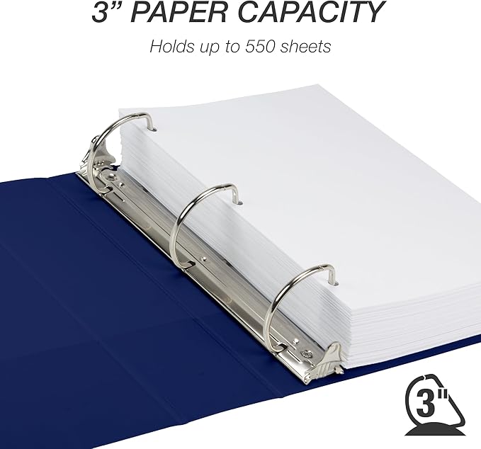 Samsill Durable 3 Inch Binder, Made in The USA, D Ring Binder, Customizable Clear View Cover, Dark Blue, Holds 625 Pages