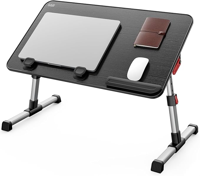SAIJI Laptop Bed Tray Table, Adjustable Home Office Standing Desk Portable Lightweight Foldable Lap Desk for Sofa Couch Floor Working Studying Reading Writing Eating,Fit Up to 17" Laptop(Large，Black)