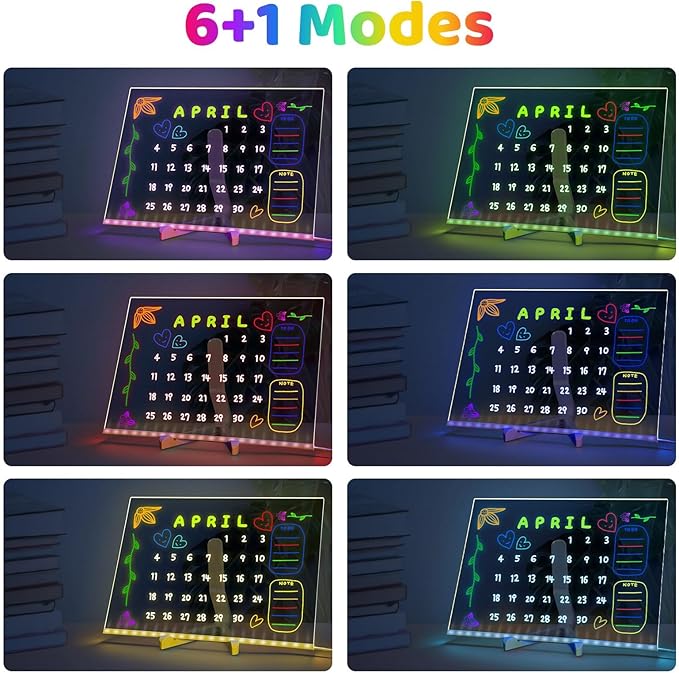 MOUNTCLI 14"x10" LED Note Board with Colors, 7 Modes Glowing Acrylic Dry Erase Board with Light UP Drawing Board LED Glow Message Board with 12 Markers for Kid Adult Xmas Holiday Gifts Room Decor