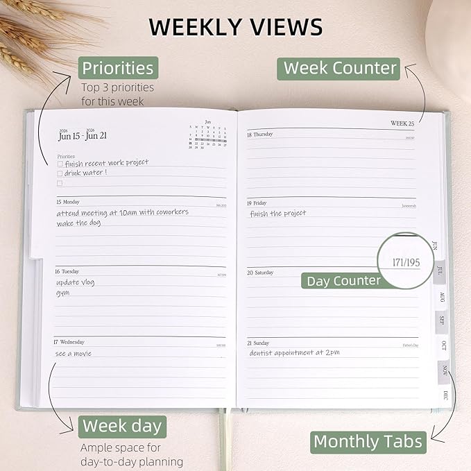 2026 Planner - Weekly and Monthly Planner, January 2026 - December 2026, Linen Hardcover, 2026 Calendar Planner Book with Tabs, Aesthetic, Perfect for Office Home School Supplies (Green, A5)